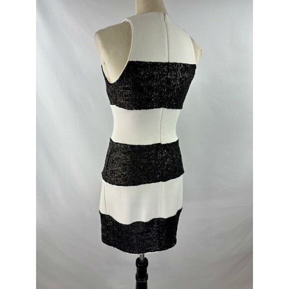 Bailey 44 Do The Hustle Dress White Black Small Stripe Sequins Sleeveless Sheath - Picture 4 of 13
